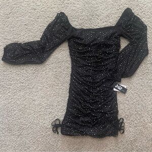 Jump Apparel Black Label Mini Dress with Subtle Stitch Detail and Sequins NWT